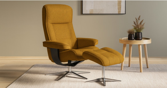 BERGEN fauteuil + pouf pied toile tissu ou cuir 