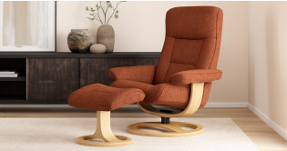 BERGEN fauteuil + pouf pitement ring tissu ou cuir 