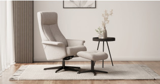 FJORD fauteuil + pouf tissu ou cuir